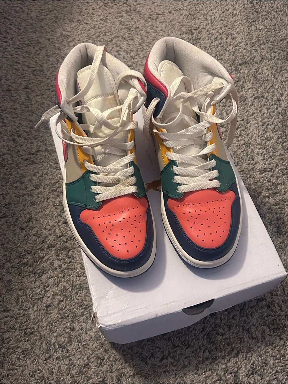 Jordan Women’s Multicolor High-Top Sneakers — Coral, Teal, Navy, Yellow, Cream